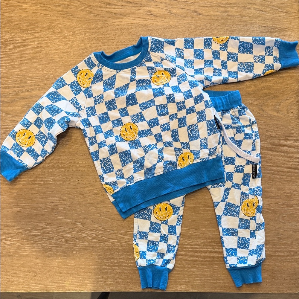Little Bipsy - Blue and White Checkered Kids Set with Smile Faces